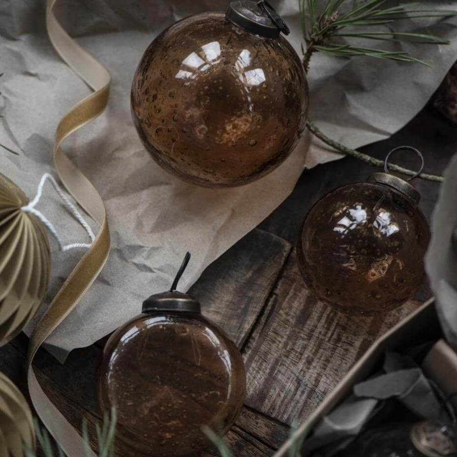 Brown Glass Baubles Christmas Ib Laursen