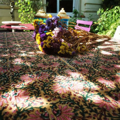 Curiosity Lab tablecloth Floral Jaune yellow block print cotton