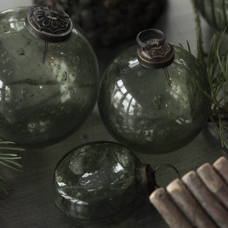 Green pebbled glass Christmas ornaments IbLaursen