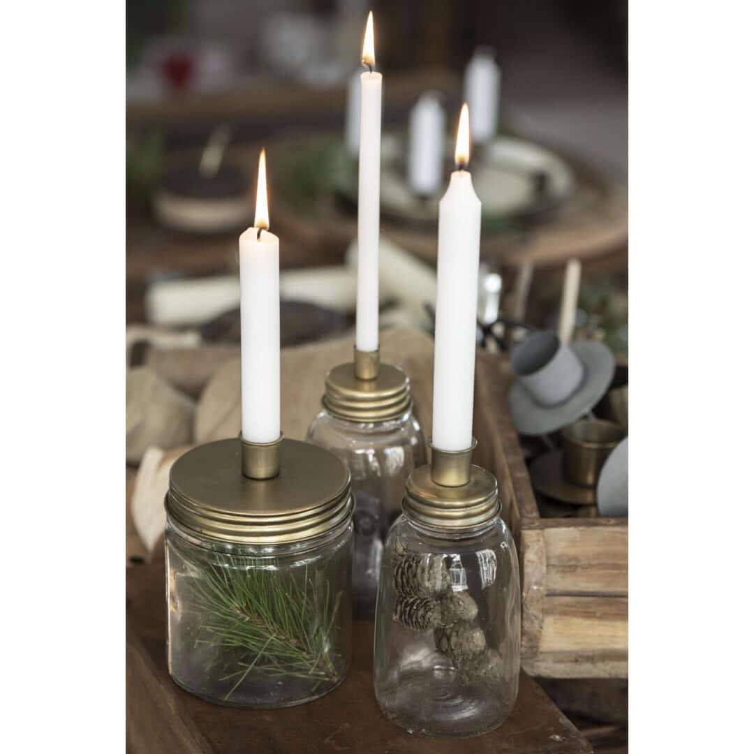 glass candle holder brass metal lid low Ib Laursen glazen pot kandelaar metalen deksel goudkleurig