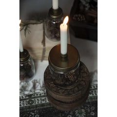 glass candle holder brass metal lid low Ib Laursen glazen pot kandelaar metalen deksel goudkleurig