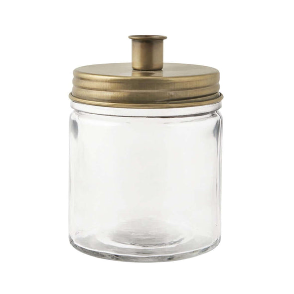 glass candle holder brass metal lid low Ib Laursen glazen pot kandelaar metalen deksel goudkleurig