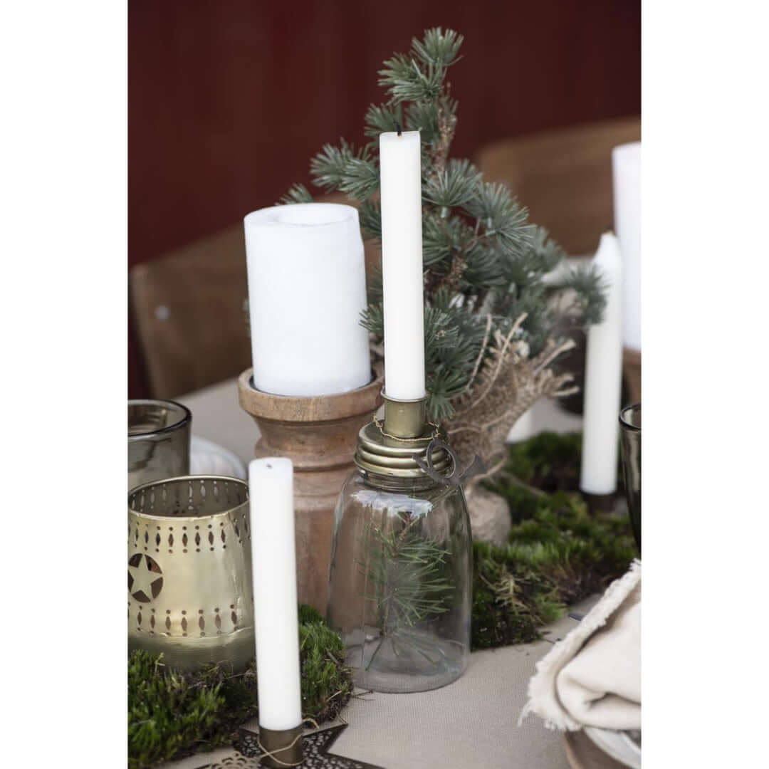 glass candle holder brass metal lid low Ib Laursen glazen pot kandelaar metalen deksel goudkleurig