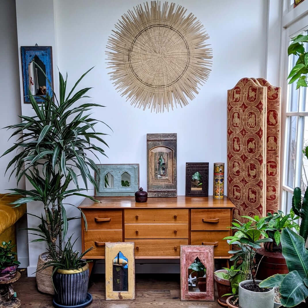 hölzernes Spiegeltäfelchen Indien Dekoration einzigartig Fairtrade Indisches Spiegel Holz