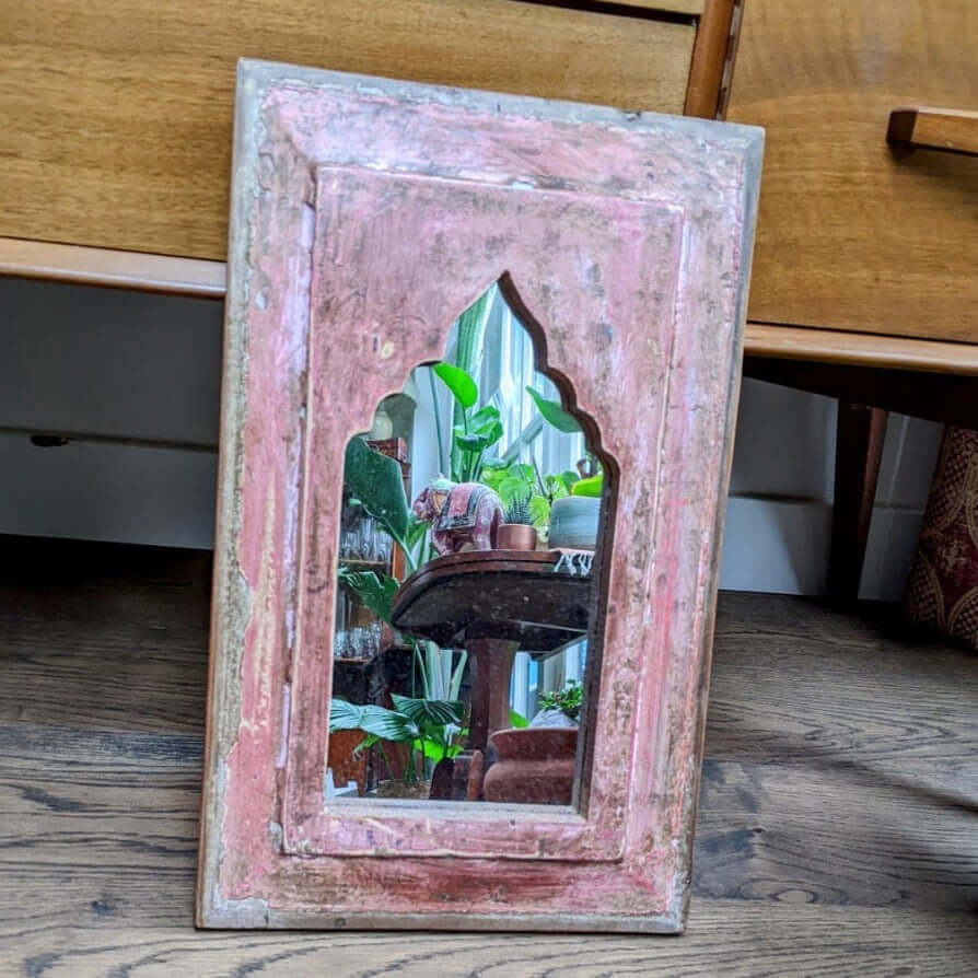 Holzspiegel rot Indien Dekoration einzigartig Fairtrade Indischer Spiegel Holz rot