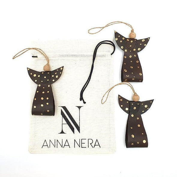 fairtrade Christmas ornaments angels black gold dots Anna Nera