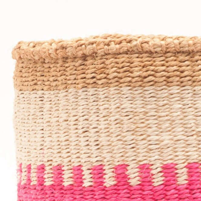 Kuzuia fluoro pink natural woven storage basket striped The Basket Room