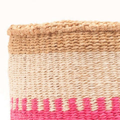 Kuzuia fluoro pink natural woven storage basket striped The Basket Room