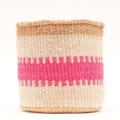 Kuzuia fluoro pink natural woven storage basket striped The Basket Room