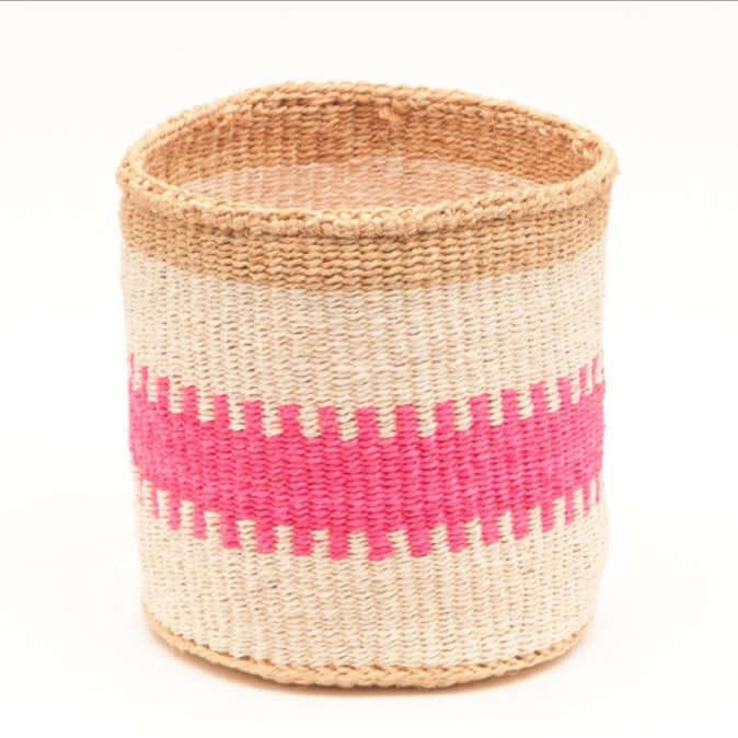 Kuzuia fluoro pink natural woven storage basket striped The Basket Room