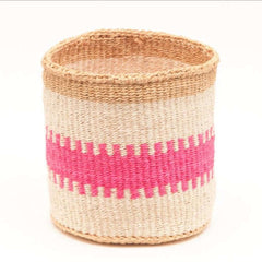 Kuzuia fluoro pink natural woven storage basket striped The Basket Room