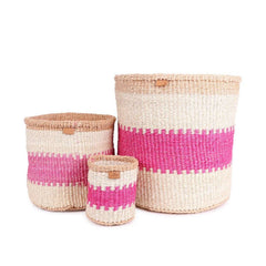 Kuzuia fluoro pink natural woven storage basket striped The Basket Room