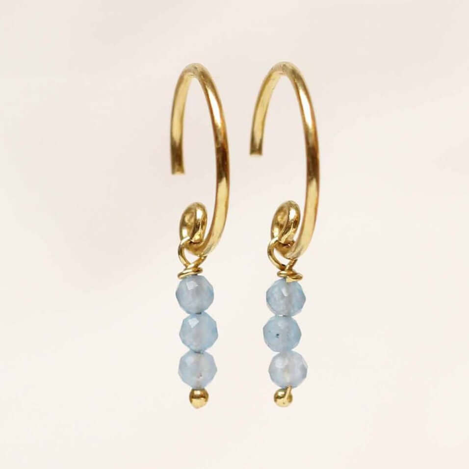 gold plated earrings stick beads 2mm blue chalcedony handmade jewellery Muja Juma  Edit alt text