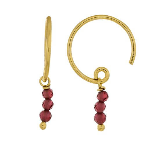 gold plated earring stick beads 2mm garnet gems 