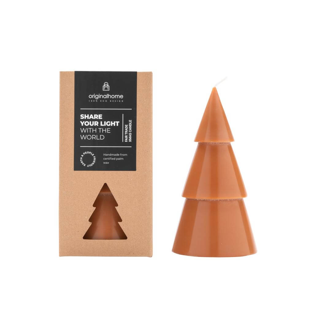 Original Home Xmas candles fair trade eco-friendly kerstboomkaars eco kerstboom kaarsen kerst cadeau cognac L bruin