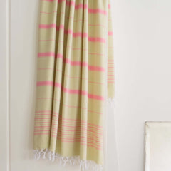 Ottomania hammam towel linden green candy pink ege 170x100 hamamdoek groen roze