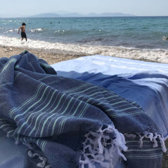 hamamdoek hammamdoek blauw groene strepen sauna sarong heren mannen  Edit alt text