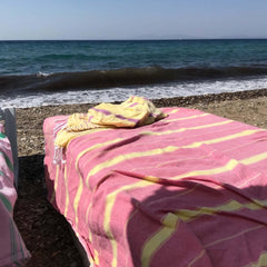 Ottoman hammamdoek hamamdoek katoen Turkije strandhanddoek dun licht meenemen roze gele strepen  Edit alt text