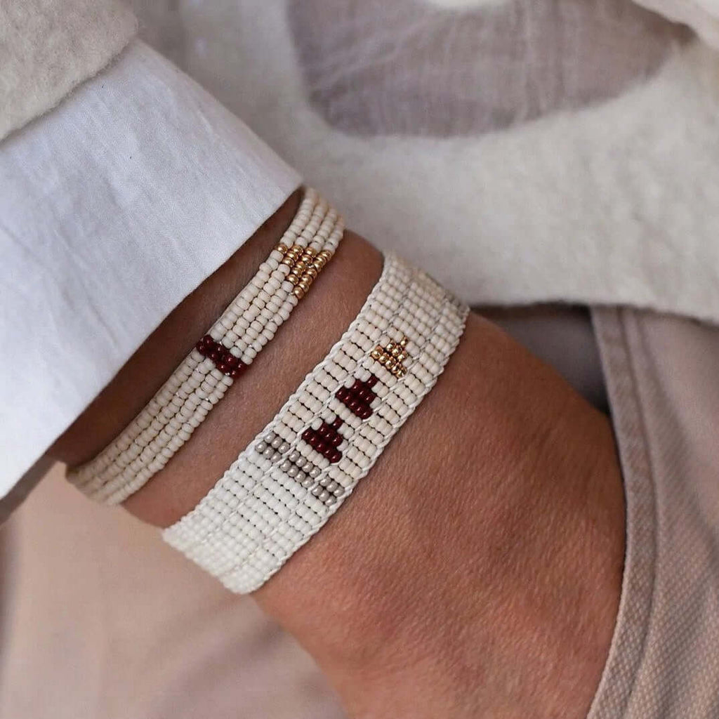 Pembetatu warrior bracelet narrow off white burgundy gold Sidai designs