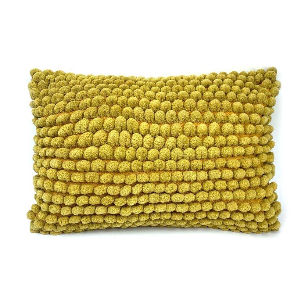 Colour your home Imbarro kussen popcorn geel oker gele kussens met balletjes ballen