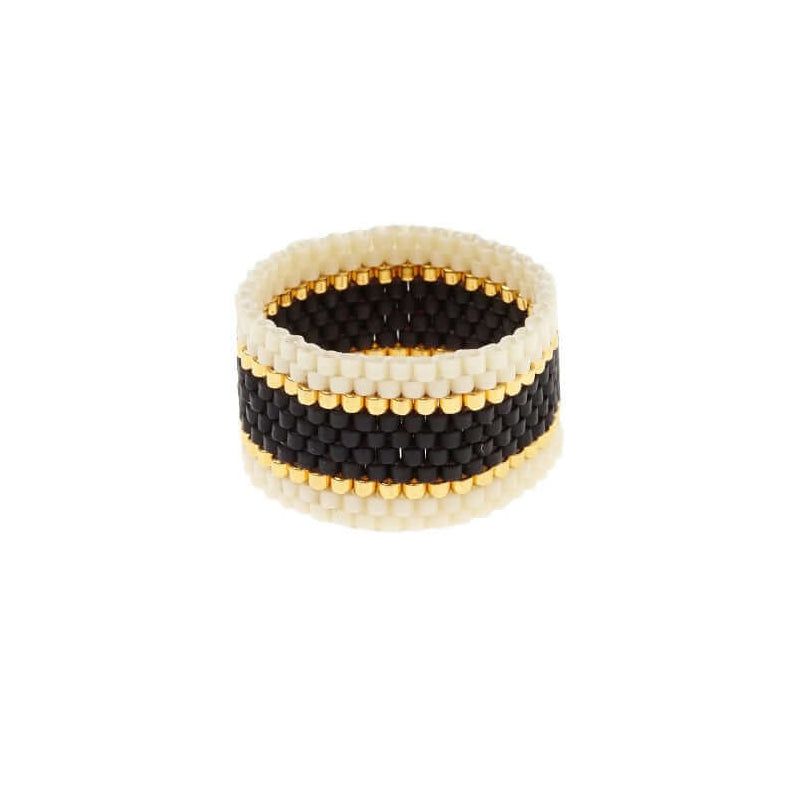 Sidai Designs black beaded wide woven ring Maasai Tanzania Masai jewellery