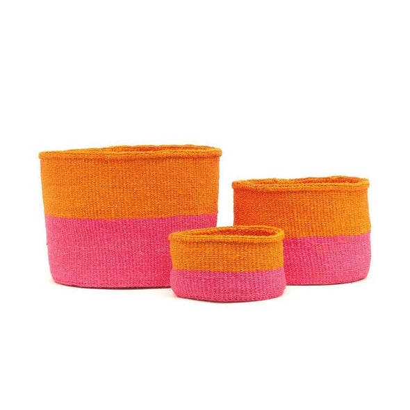 The Basket Room Kali colourblock neon pink orange roze oranje mand sisal fair handgemaakt Kenya