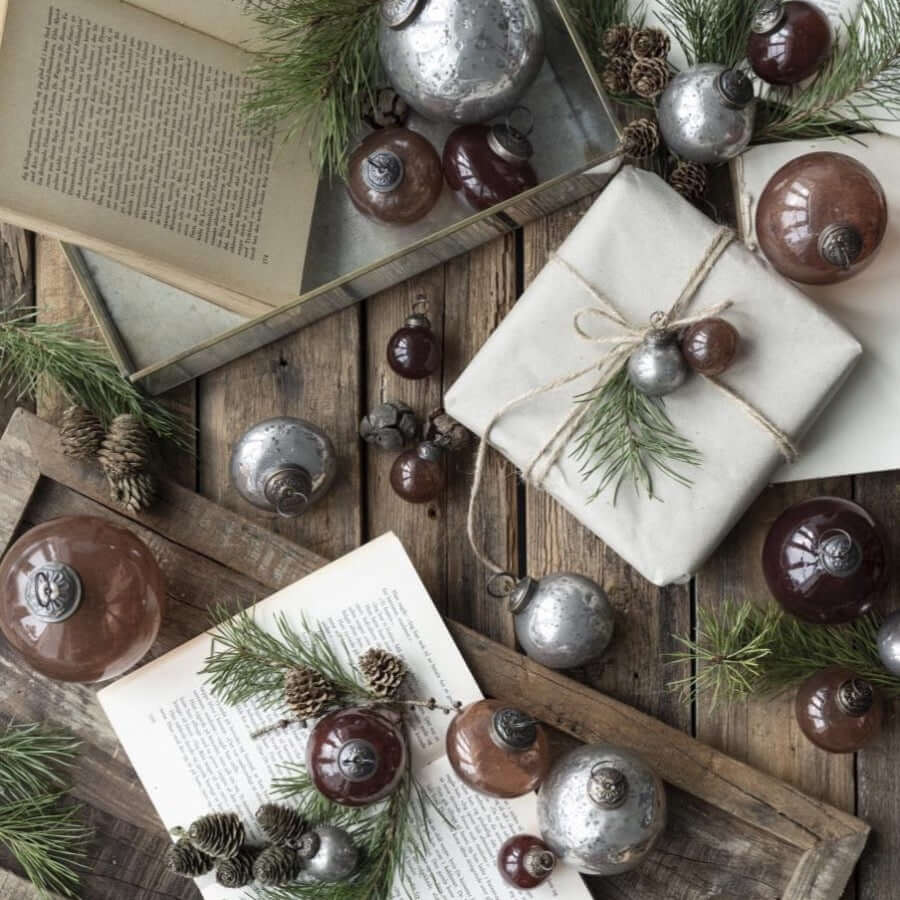 Bag w/8 same Christmas mini ornaments Ib Laursen pebbled glass glazen kerstballetjes mini kerstballen
