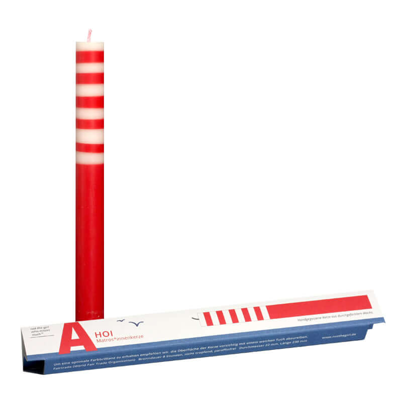 rood wit gestreepte kaars meerkleurig handgemaakt fairtrade colourful candle red white stripes