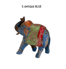houten olifant beeld blauw online kleurrijk wonen woondecoratie geverfde olifant beeldjes India antiek oud