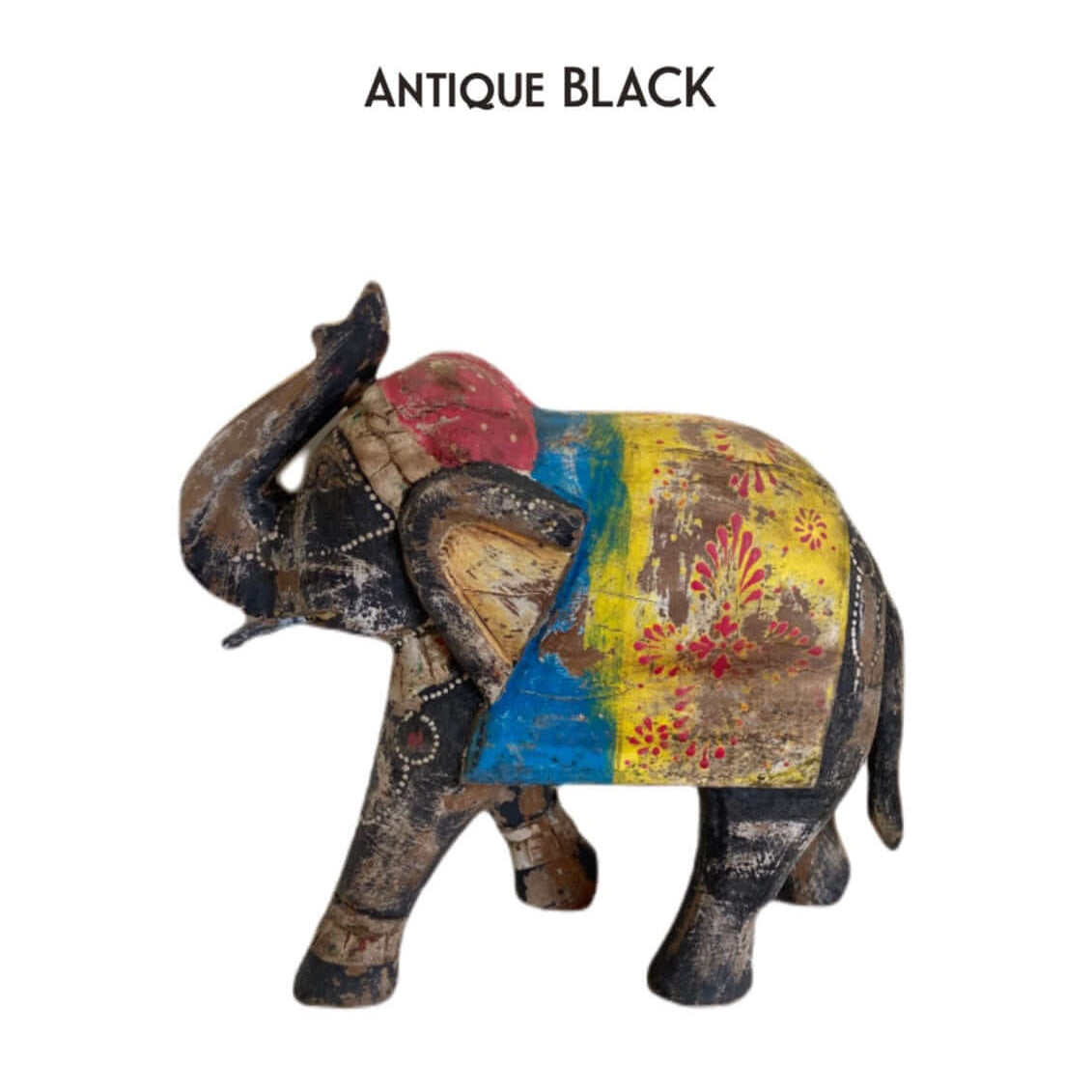 petite statue antique d'éléphant en bois cadeau unique Inde vintage éléphants noirs décoration intérieure en ligne authentique