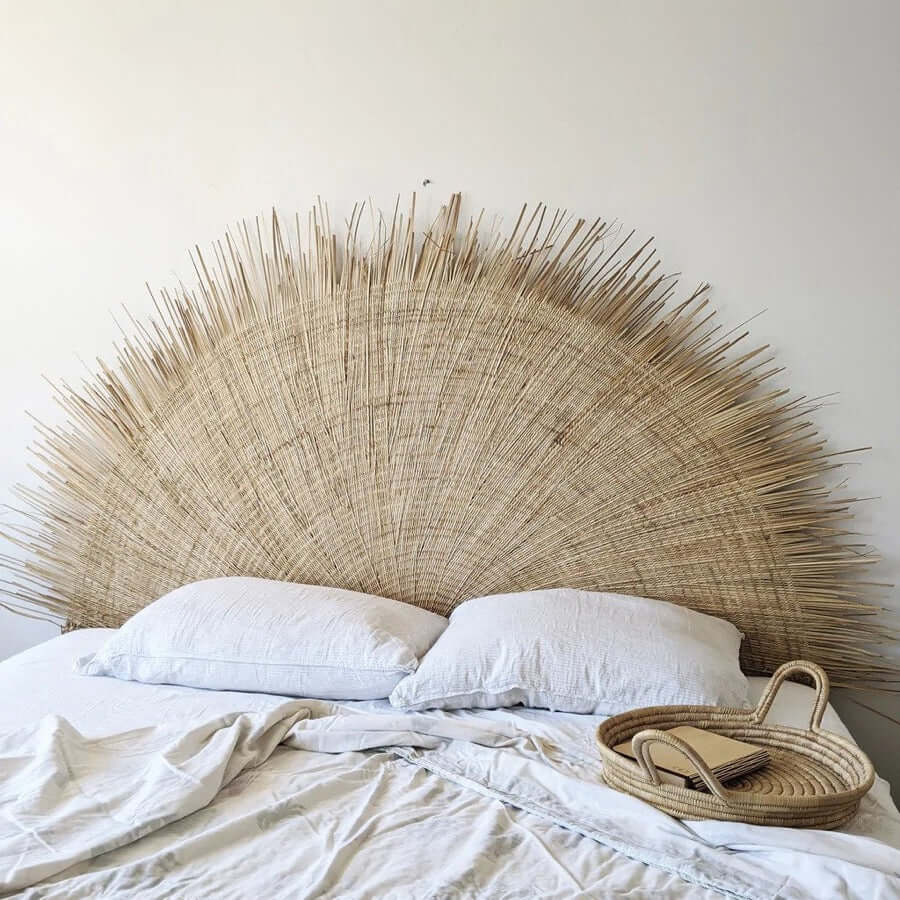 sun headboard palm leaf handwoven fairtrade Malawi bed 180cm hoofdbord hoofdeinde achterwand
