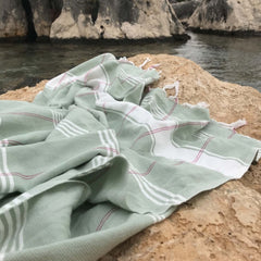 sage white hammam towel organic cotton eco handmade Turkey beach sauna pool travel suitcase lightweight thin green  Edit alt text