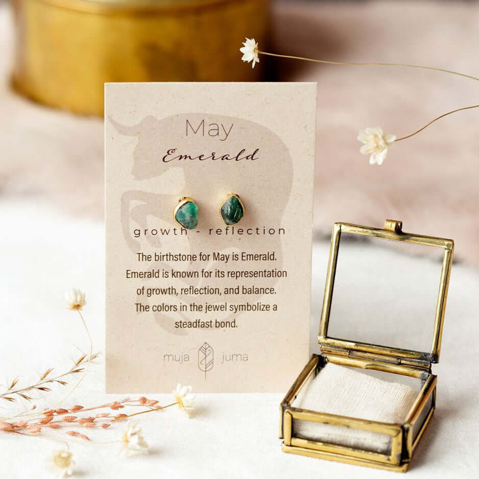 May emerald birthstone earrings gold plated geboortesteen oorbellen mei smaragd groen vergulde oorbel