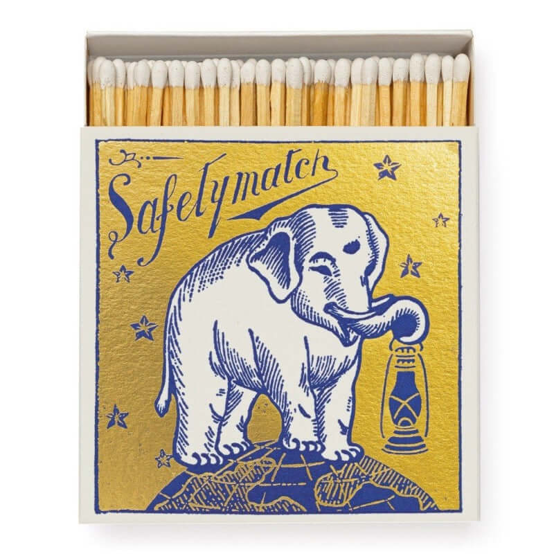 Archivist Gallery long matches matchbox letterpress gold elephant luciferdoos groot lange lucifers gouden olifant