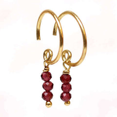 gold plated earring stick beads 2mm garnet gems  Edit alt text