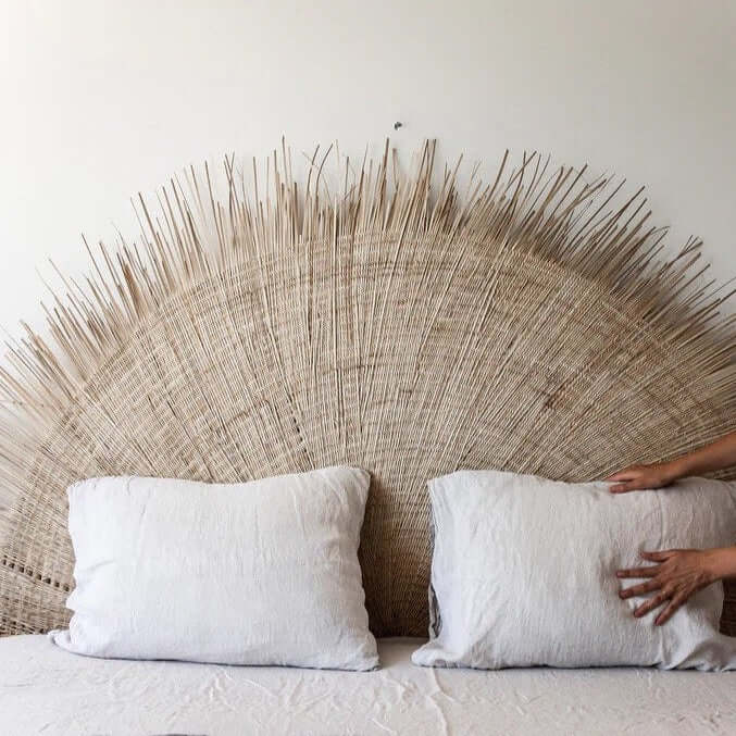 sun headboard palm leaf handwoven fairtrade Malawi bed 180cm hoofdbord hoofdeinde achterwand