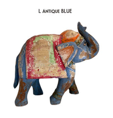 unieke authentieke olifant beeld olifantenbeeld hout blauw kleurrijk decor handbeschilderde olifanten beeldjes