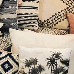 Blokdruk Zwart Gestreept Kussen Cushion