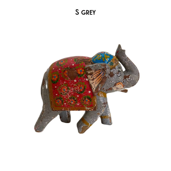 houten grijze olifant India beschilderd kleurrijk antiek uniek cadeau geluk olifant grijs decoratie grey elephant wood