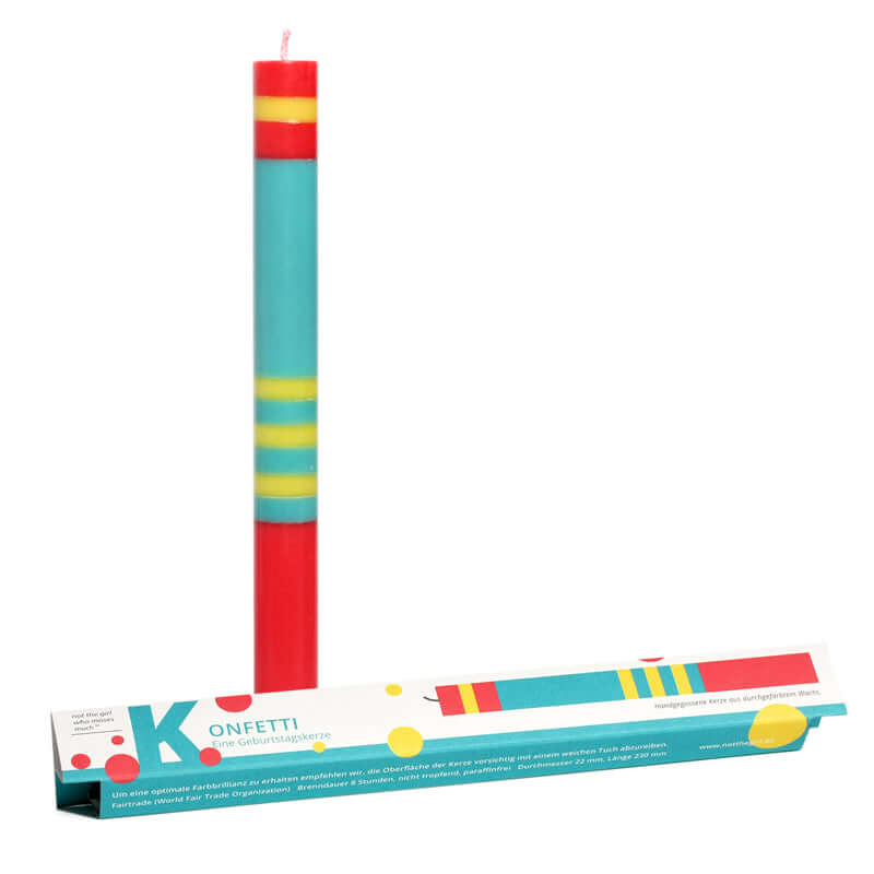 colourful candles unique gift gekleurde kaarsen laagjes uniek cadeau kado Fairtrade duurzaam confetti birthday verjaardag gefeliciteerd