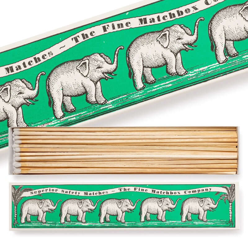 Archivist Gallery long matches matchbox letterpress green elephants luciferdoos groot lange lucifers groene olifant