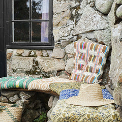 Madam Stoltz printed cotton chair pad olive ecru zitkussen