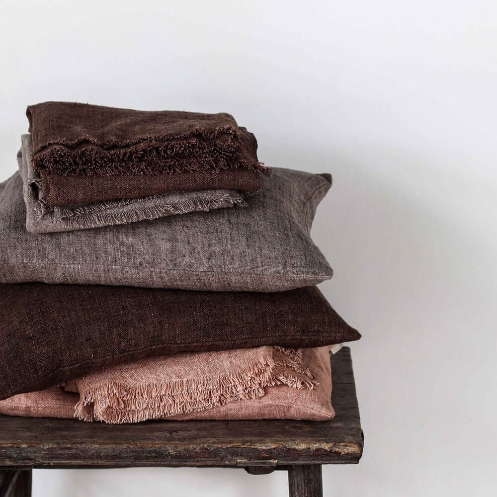 Margaux blanket almond cinnamon tell me more 130x170 cm linen bed spread plaid roze koraal linnen bruin