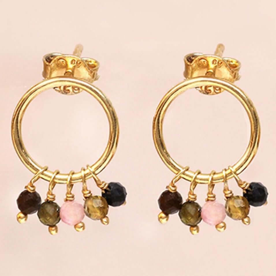Mujajuma oorbellen steentjes verguld tourmaline earrings gold plated