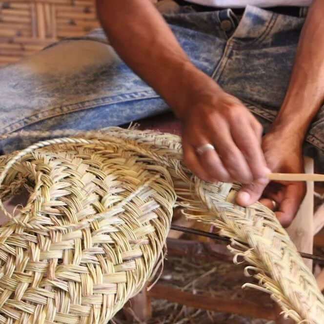 palm hat fringes natural boho style wall decor Morocco making of