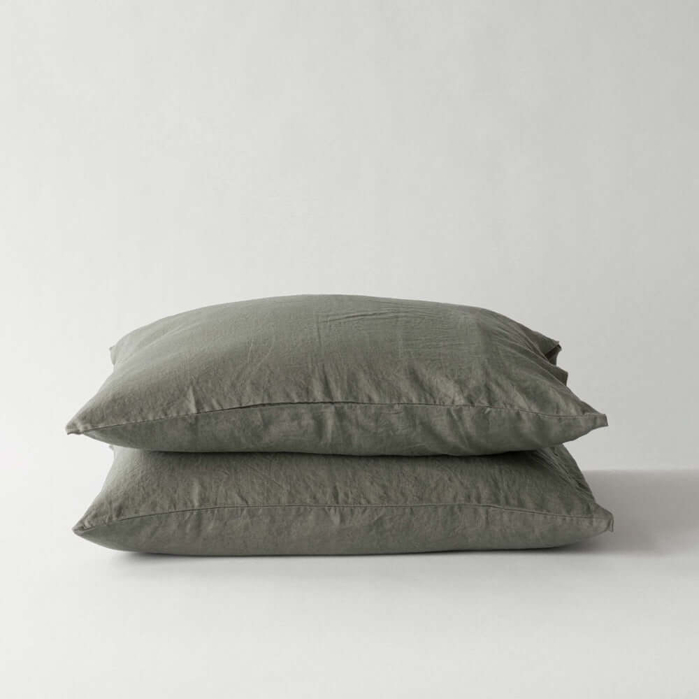 Kissenbezug Leinen 2er 50x70cm khaki grün Kissenbezug Bett Leinen grün Doppelbett Erzähl mir mehr