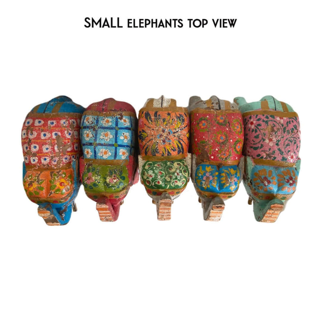 small wooden elephants top view blue red white grey mint antique finish home decoration unique gift for luck