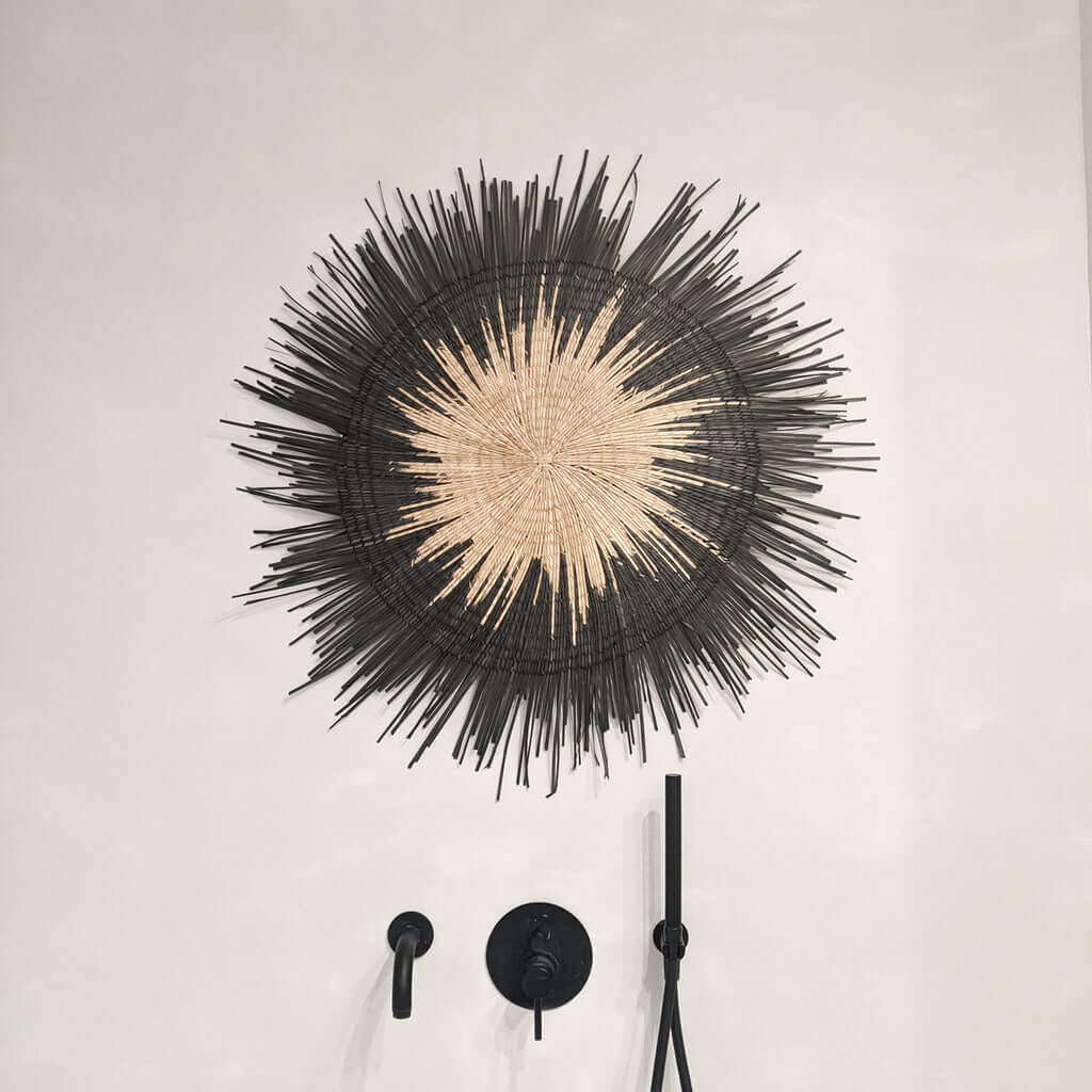 Malawi wall art sun circle black edge s boho bohemian decoratie rieten zon mand muur uniek fairtrade
