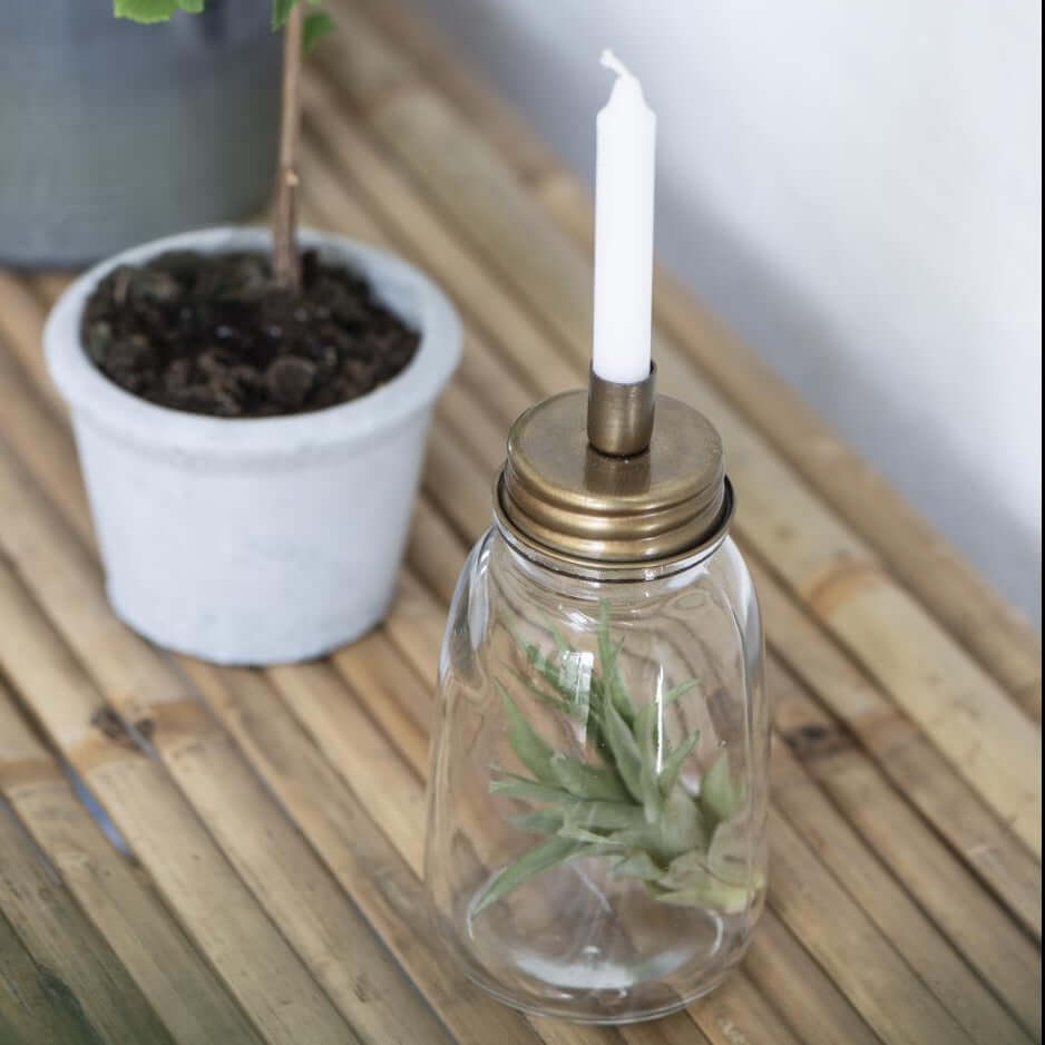 Ib Laursen pencil candle glass jar candle holder taper brass metal lid kandelaar glas metaal