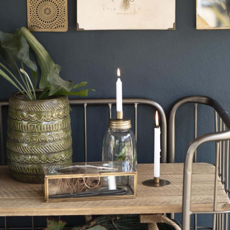 glass candle holder metal lid Ib Laursen brass taper candles jar Christmas decoration kandelaar glazen pot